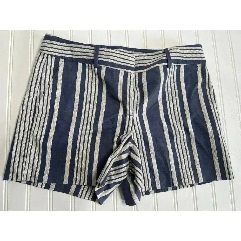 Ann Taylor Factory Ivory/Blue Striped Shorts Women 6.      58